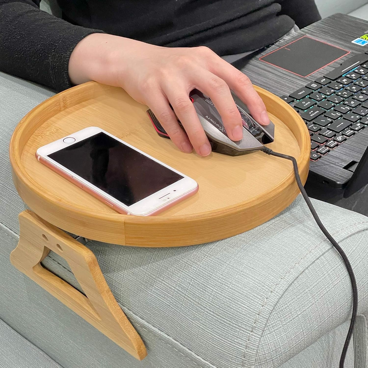 Sofa Arm Clip Tray, Side Table for Remote Controls/Drinks/Gamepads Holder
