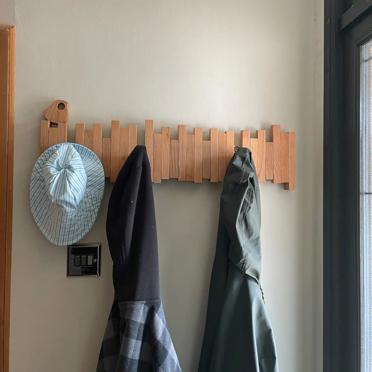 Wall Mounted Coat Rack – Foldable Wooden Hooks